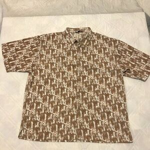 Bagazio brown and white design button front short sleeve shirt‎ 4X